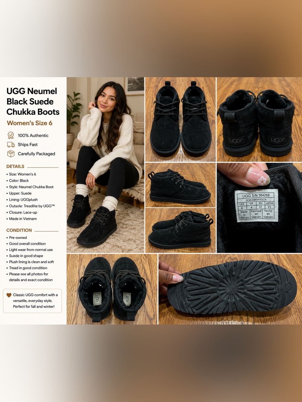 UGG Neumel Black Suede Chukka Boots Women’s Size 6